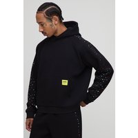 Kastiger Oversize Hoodie mit Strass-Hoodie - Schwarz - M, Schwarz von boohooman