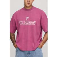 Oversized Boxy NYC Marathon Leisure Washed T-Shirt - Burgund - M, Burgund von boohooman