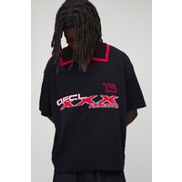 Kastiges Oversize Official Strick-Poloshirt - Schwarz - XL, Schwarz von boohooman