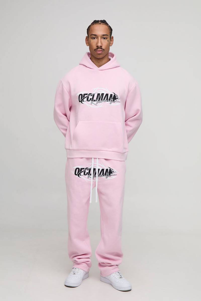Kastiger Oversize Official Man Hoodie & lockerer Jogginghose - Rosa - L, Rosa von boohooman