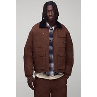 Kastige Oversize Cargo-Jeansjacke - Braun - L, Braun Kastige Oversize Cargo-Jeansjacke - Braun - L, Braun von boohooman