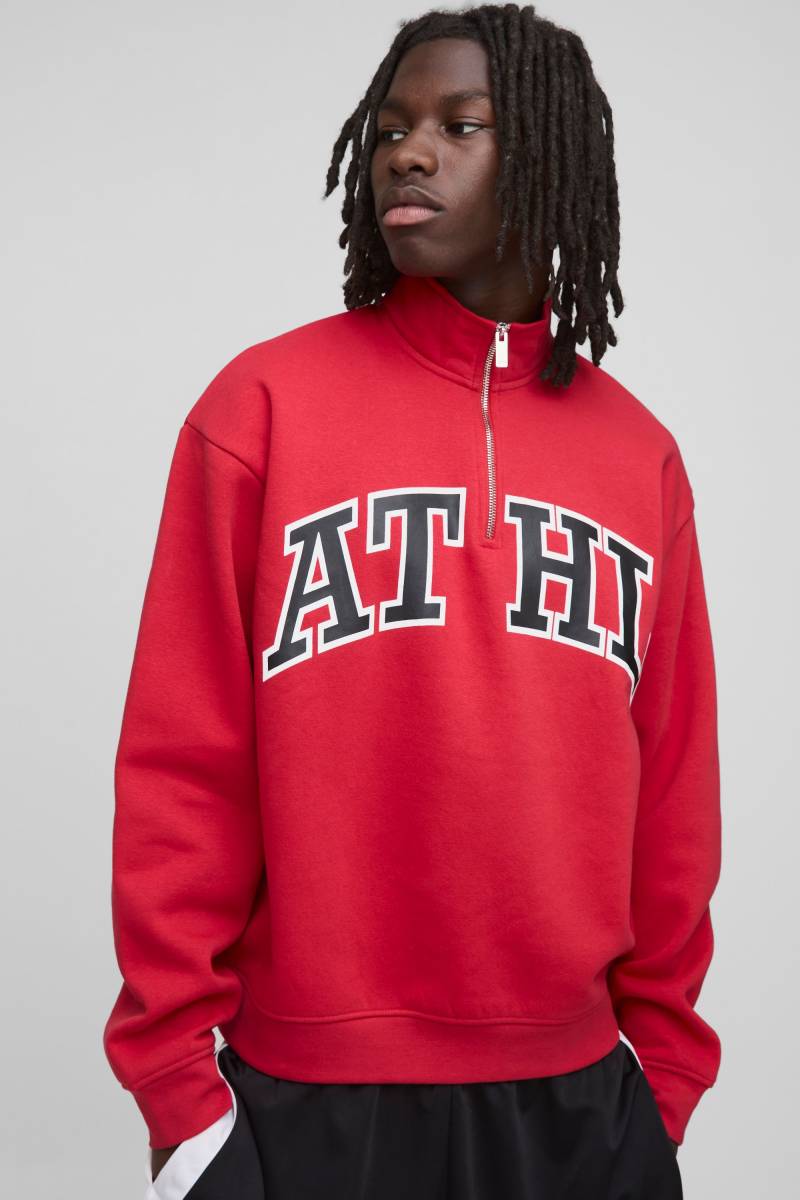 Kastiges Oversize Sweatshirt mit Reißverschluss und Trichterkragen - Rot - XS, Rot von boohooman