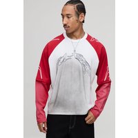 Kastiges Oversize T-Shirt mit Raglan-Print - Rot - XL, Rot von boohooman