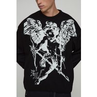 Kastiger Oversize Jacquard-Pullover mit Renaissance-Print - Schwarz - M, Schwarz von boohooman
