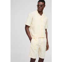 Kastiges Oversize Leinen-Hemd & Shorts - Gelb - XS, Gelb von boohooman