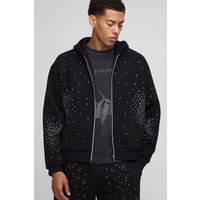 Kastiger Oversize Hoodie mit Reißverschluss - Schwarz - XS, Schwarz Kastiger Oversize Hoodie mit Reißverschluss - Schwarz - XS, Schwarz von boohooman