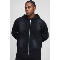 Kastiger Oversize Hoodie mit Spray-Waschung und Man-Stickerei - Schwarz - XS, Schwarz Kastiger Oversize Hoodie mit Spray-Waschung und Man-Stickerei - Schwarz - XS, Schwarz von boohooman