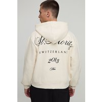 Oversized Boxy St. Moritz Graphic Zip Through Hoodie - Grau - S, Grau von boohooman