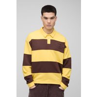 Kastiges gestreiftes Oversize Polo-Sweatshirt - Gelb - L, Gelb von boohooman