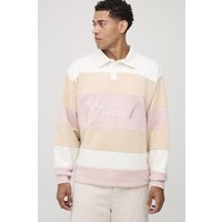 Kastiges gestreiftes Oversize Polo-Sweatshirt - Malve - M, Malve von boohooman