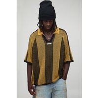 Kastiges gestreiftes Oversize Fußball-Poloshirt - Gelb - L, Gelb von boohooman