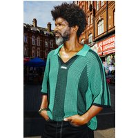 Kastiges gestreiftes Oversize Fußball-Poloshirt - Grün - XS, Grün Kastiges gestreiftes Oversize Fußball-Poloshirt - Grün - XS, Grün von boohooman