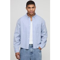 Oversized Boxy Stripe Long Sleeve Curved Hem Shirt - Blau - L, Blau von boohooman