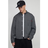Oversized Boxy Stripe Long Sleeve Curved Hem Shirt - Schwarz - XS, Schwarz Oversized Boxy Stripe Long Sleeve Curved Hem Shirt - Schwarz - XS, Schwarz von boohooman