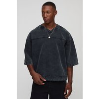 Kastiges Oversize Denim Hockey T-Shirt mit V-Ausschnitt - Schwarz - L, Schwarz von boohooman