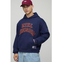Kastiger Oversize Hoodie mit Applikation - Blau - XS, Blau Kastiger Oversize Hoodie mit Applikation - Blau - XS, Blau von boohooman