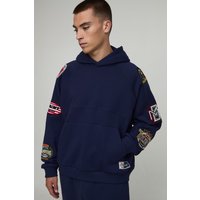 Oversized Boxy Varsity Badge Hoodie - Blau - M, Blau Oversized Boxy Varsity Badge Hoodie - Blau - M, Blau von boohooman