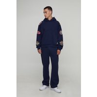 Oversized Boxy Varsity Badge Hoodie - Blau - S, Blau von boohooman