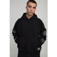 Oversized Boxy Varsity Badge Hoodie - Schwarz - XS, Schwarz Oversized Boxy Varsity Badge Hoodie - Schwarz - XS, Schwarz von boohooman