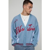 Oversized Boxy Varsity Ribbed Knitted Cardigan - Blau - M, Blau von boohooman