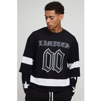 Kastiges Oversize T-Shirt mit Sternen-Print - Schwarz - XS, Schwarz Kastiges Oversize T-Shirt mit Sternen-Print - Schwarz - XS, Schwarz von boohooman