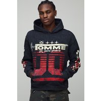 Kastiger Oversize Hoodie mit Moto Racing Print - Schwarz - XS, Schwarz Kastiger Oversize Hoodie mit Moto Racing Print - Schwarz - XS, Schwarz von boohooman