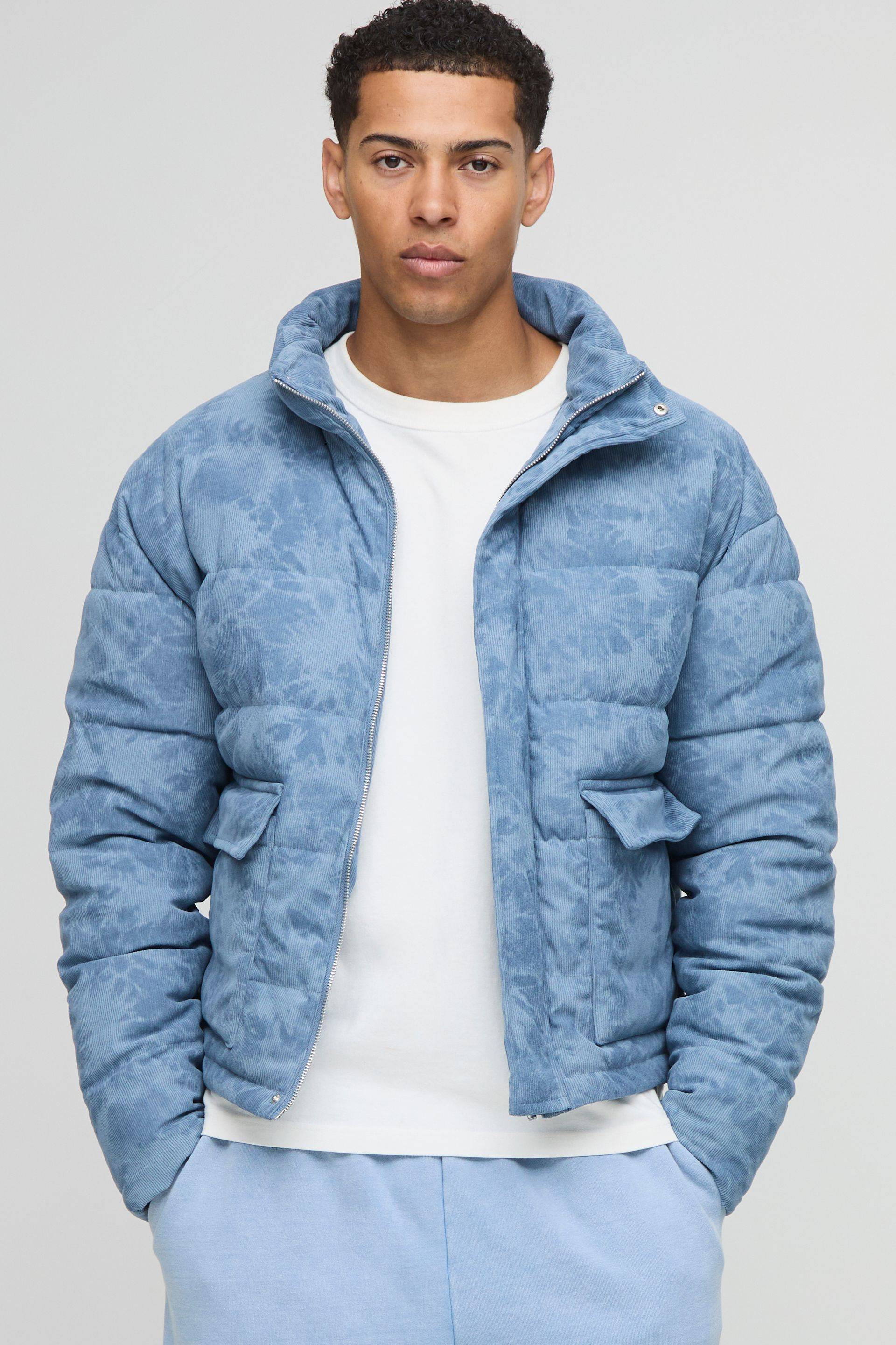 Oversize Cord-Steppjacke - Blau - XL, Blau von boohooman