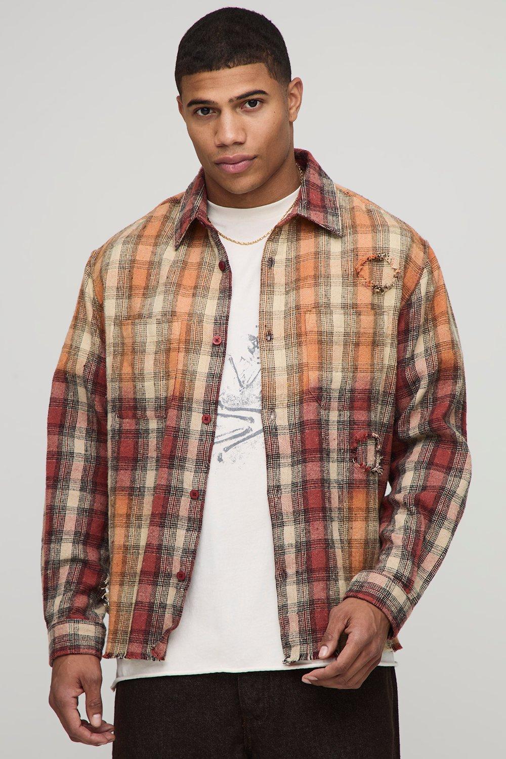 Oversized Boxy Washed Distressed Man Embroidered Shirt - Rot - M, Rot von boohooman