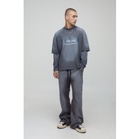 Oversized Boxy Washed Faux Layer T-Shirt And Relaxed Jogger Set von boohooman