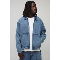 Oversized Boxy Worker Denim Jacket - Blau - S, Blau von boohooman