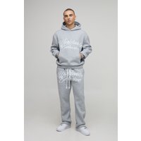 Kastiger Oversize Worldwide Hoodie und Jogginghose mit geradem Bein und geteiltem Saum - Grau - XL, Grau von boohooman
