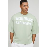 Kastiges Oversize Scuba T-Shirt mit Worldwide-Print - Rot - M, Rot von boohooman