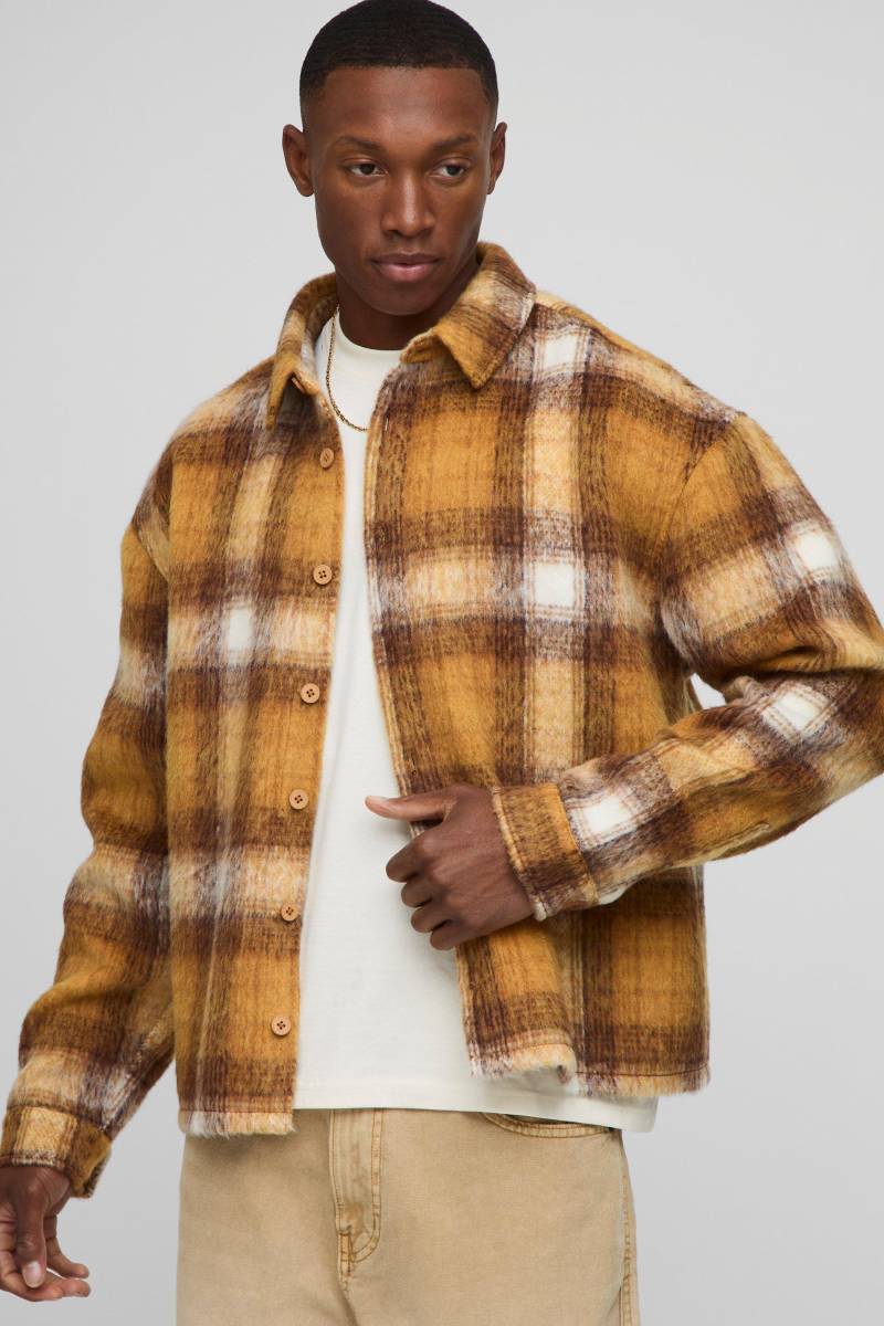 Kariertes Oversize Overshirt - Gelb - M, Gelb von boohooman