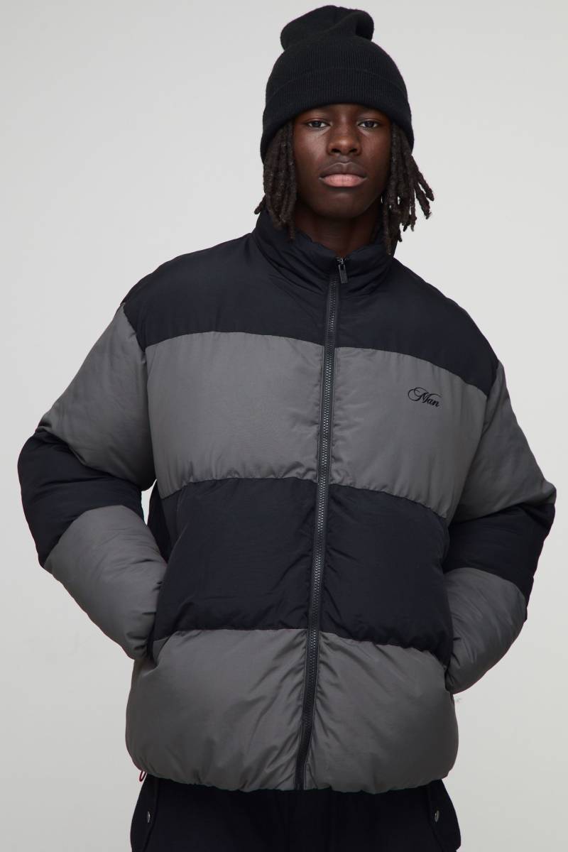 Oversize Colorblock Steppjacke - Schwarz - XS, Schwarz Oversize Colorblock Steppjacke - Schwarz - XS, Schwarz von boohooman