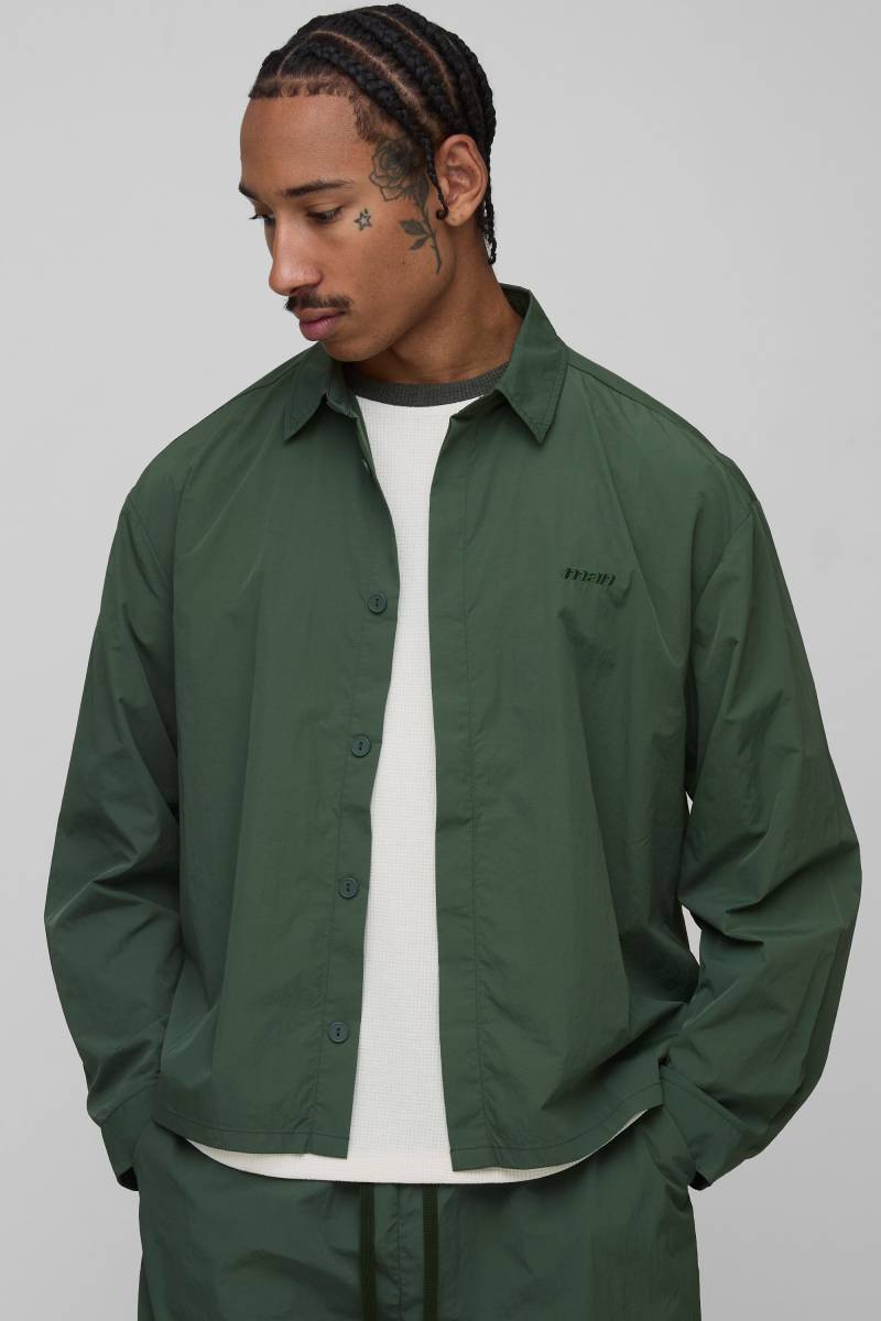 Oversize Hemd in Knitteroptik mit verdeckter Knopfleiste - Khaki - XL, Khaki von boohooman