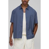 Kurzärmliges Oversize Hemd in Knitteroptik mit verdeckter Knopfleiste - Blau - XL, Blau von boohooman