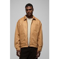 Oversize Kroko-Jacke aus Wildleder-Imitat - Beige - XS, Beige von boohooman