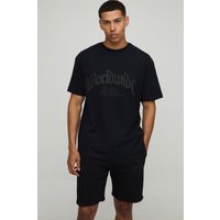 Oversize T-Shirt & Shorts mit Kreuz-Applikation - Schwarz - L, Schwarz von boohooman
