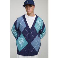 Oversize Strick-Cardigan - Blau - XL, Blau von boohooman