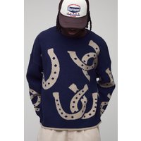 Oversize Jacquard-Pullover - Blau - XS, Blau Oversize Jacquard-Pullover - Blau - XS, Blau von boohooman