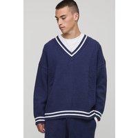 Oversized Dropped Shoulder V Neck Knitted Jumper - Blau - S, Blau Oversized Dropped Shoulder V Neck Knitted Jumper - Blau - S, Blau von boohooman