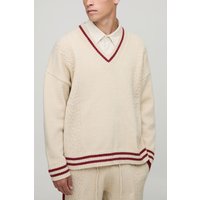 Oversize Strick-Pullover mit V-Ausschnitt - Taupe - M, Taupe von boohooman