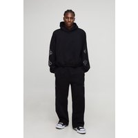 Verzierter Oversize Hoodie und Jogginghose mit weitem Bein - Schwarz - XS, Schwarz Verzierter Oversize Hoodie und Jogginghose mit weitem Bein - Schwarz - XS, Schwarz von boohooman