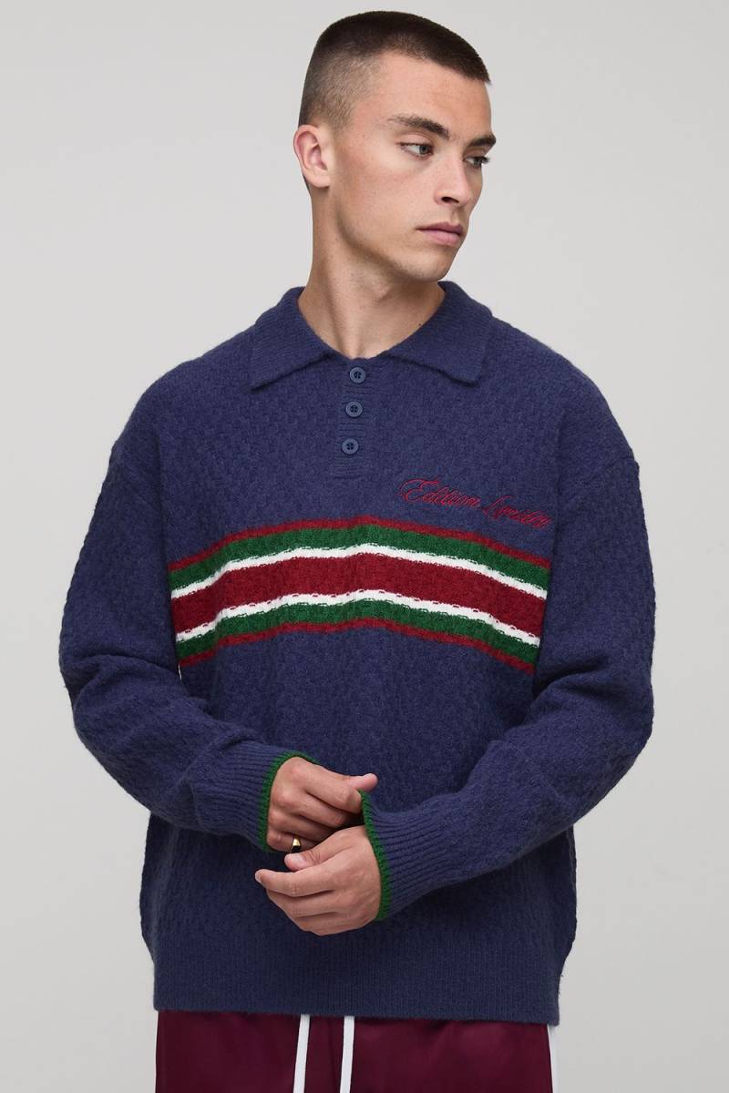 Oversize Poloshirt mit Stickerei - Blau - XS, Blau Oversize Poloshirt mit Stickerei - Blau - XS, Blau von boohooman