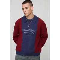 Oversize Polo-Pullover mit Stickerei - Burgund - XS, Burgund Oversize Polo-Pullover mit Stickerei - Burgund - XS, Burgund von boohooman