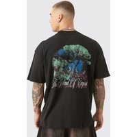 Oversized Extended Neck Capri Back Print T-shirt - Schwarz - L, Schwarz von boohooman