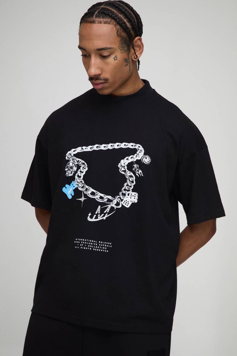 Oversize T-Shirt mit Print - Schwarz - S, Schwarz von boohooman