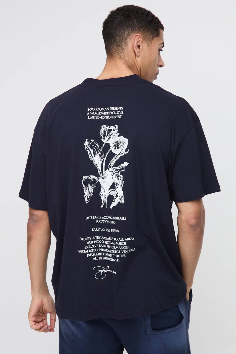 Oversize T-Shirt mit Blumenprint - Blau - L, Blau Oversize T-Shirt mit Blumenprint - Blau - L, Blau von boohooman