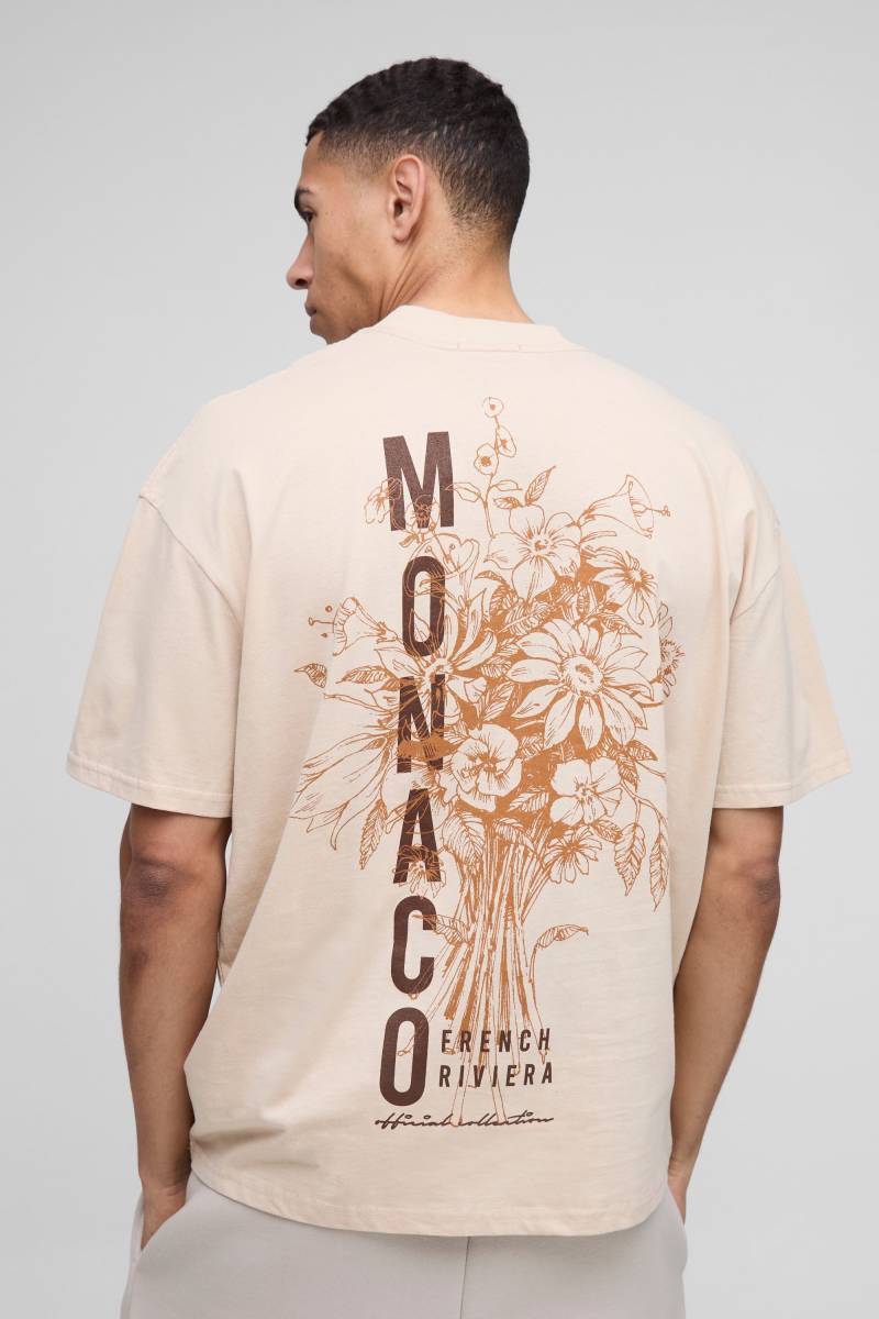 Oversize T-Shirt mit floralem Monaco-Print - Beige - M, Beige von boohooman