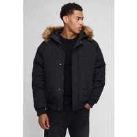 Oversize Parka mit Kunstfell-Detail und Kapuze - Schwarz - S, Schwarz von boohooman